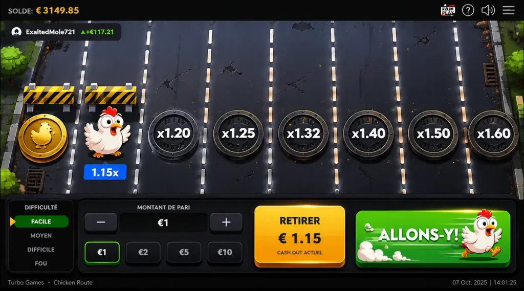 Chicken Route – multiplicadores, níveis de dificuldade e cash out